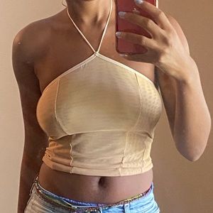 MESH BEIGE HALTER TOP